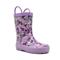 Bottes de pluie en caoutchouc naturel pour bébés filles, imprimé floral violet, imperméables, antidérapantes, bottes Wellington faciles à enfiler, OEM