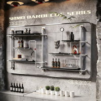Étagère de rangement de style industriel vintage, présentoir en métal, décoration murale, casier à vin à plusieurs niveaux, adapté aux meubles de bar