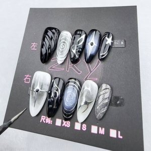 Alta calidad azul almendra Metal cromo <span class=keywords><strong>efecto</strong></span> pintado a mano <span class=keywords><strong>uñas</strong></span> postizas de la oscuridad - Product Image 1