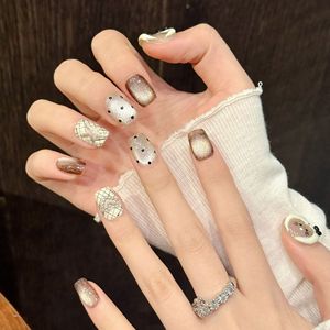 Uñas Postizas de Diseño de Ojo de Gato de Dibujos Animados, Cobertura Completa, Hechas a Mano, Estilo Corto de Alta Gama - Product Image 3