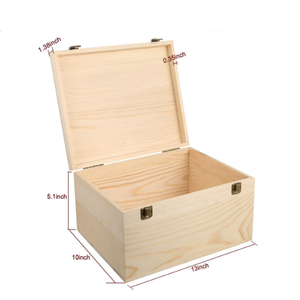 Große hölzerne Schachtel, 13 × 10 × 6,5 Zoll natürliche unbehandelte Kiefernholzboxen mit Scharnierdeckel und Frontverschluss für DIY Handwerk Kunst - Product Image 2