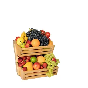 2 Layers Bamboo Versatile Stacking Tray Wooden Fruit Crates