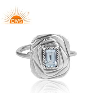 Glorious Blue Topaz Gemstone Ring Newly Designed Oxidized 925 Sterling Silver Adjustable Band Ring Jewelry Wholesale - Product Image 2