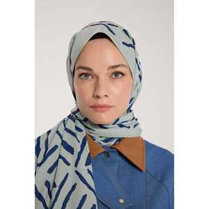 Pañuelo y Bufanda Cuadrada en Forma de V en Verde Claro y Azul Marino de Tono Puro - Product Image 1