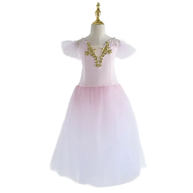 My684 mor streç örgü bale elbise küçük kız lirik dans zarif sahne performansı giymek dans kostümü