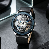 Montre à quartz RUDA 8301 édition Iron Man, squelette, fond transparent, bracelet en cuir milanais pour homme, étanche