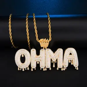 Men Hip Hop custom name Full Rhinestone King Shape Pendants Necklaces Bling Bling Iced Out Cuban Link Chain Hiphop Necklace