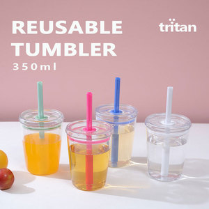 Mehrfarbiger Tritan-Trinkbecher in Lebensmittelqualität, 350ml, mit neuem Design, farbenfrohes Trinkgeschirr für Milchtee & Kaffee - Product Image 5