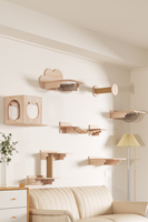 Arbre à chat mural en bois massif pour intérieur avec hamac, étagère et structure d'escalade