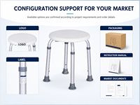 Siège de douche compact SimplyWalk avec pieds en caoutchouc gris et support de documents de conformité pour les acheteurs soucieux de l'accessibilité dans les salles de bain
