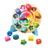 Montessori Holz Cartoon-Tier Kinder Spieluhr Lichtuhr Geometrie-Formensortierer Spiele Frühpädagogisches Spielzeug für Kinder Jungen Mädchen