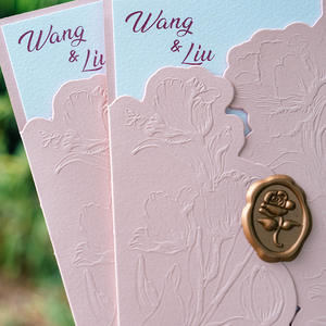 Cetak Logo kustom kualitas tinggi proses cetak Timbul 3D kreatif kartu pernikahan terlaris dengan amplop - Product Image 2