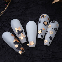 Paillettes pour ongles avec motifs papillon, cœur, étoile, lapin, fleur, noires et dorées, 12 compartiments, logo gratuit