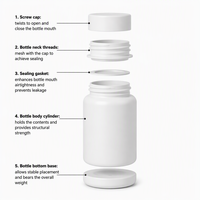Conteneur vide en HDPE mat pour compléments alimentaires, pilules, capsules, comprimés, emballage, flacon de vitamines