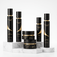 Flacon pulvérisateur et pots de crème pour le visage en verre noir à motif ligne dorée, 100ml 80ml 50ml 30ml 50g 30g, faible MOQ, direct usine