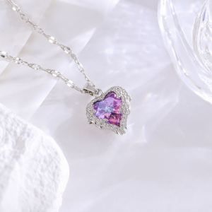 Copper Golden <b>Silver</b> Collarbone Fine Pendant Multicolor Heart Charm Necklace CE Certificate for Women - Product Image 2