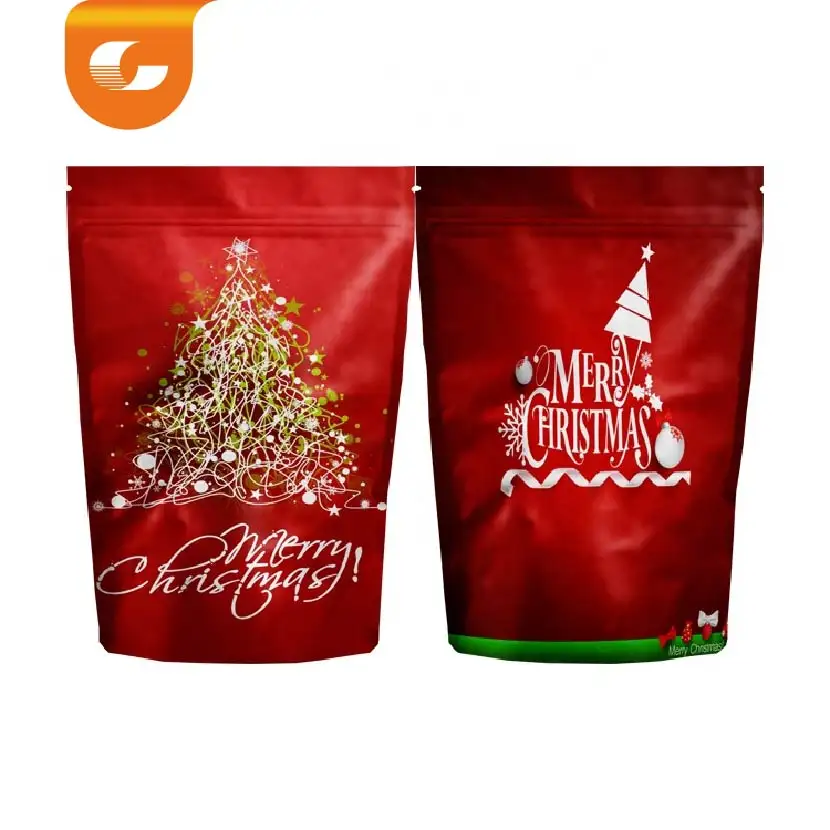 スタンドアップポーチジップロックバッグメリークリスマスギフト食品包装カスタムプリントクラフト紙落書き印刷ジッパートップ受け入れる