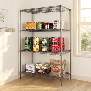 Rak Penyimpanan 5 Tingkat Warna Hitam, Rak Kawat Baja yang Dapat Disesuaikan, Rak Penyimpanan Serbaguna, Rak <span class=keywords><strong>Display</strong></span> Logam untuk Dapur, Garasi, Lemari - Product Image 3