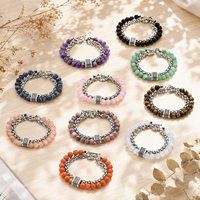 Bracelet double couche en acier inoxydable avec pierres précieuses naturelles, idéal pour les hommes