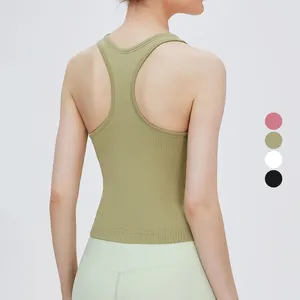 ladies crop top ribbed yoga vest customizable logo solid color racer back yoga Gym fitness sports vest for women