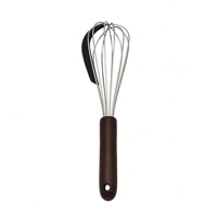Batteur manuel pour la pâtisserie, crème, gâteau, manche en bois, fouet à œufs en acier inoxydable avec spatule en silicone