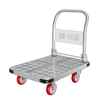 Chariot à main avec frein, roulettes, poignée pliable, poignée antidérapante, chariot à plateforme robuste, chariot à plateforme à 4 roues