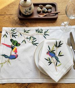Custom Bamboo Embroidered Napkin & <b>Placemat</b> Set Traditional Reusable Line Hemstitch Home Hotels Restaurants Events - Product Image 1