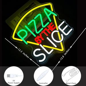 Pizza neon light indoor hanging ambient light shop <b>sign</b> wall decoration light entrance indicator light luminous <b>sign</b> BYTHE SLICE - Product Image 2
