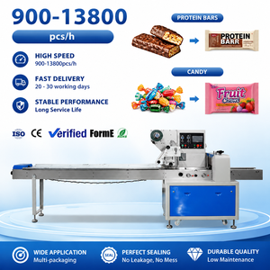 High Speed Automatic Horizontal Pillow Wrapping Flow Pack <b>Machine</b> Labeling for Pouches Paper Protein Bars Chocolate <b>Candy</b> Snacks - Product Image 1