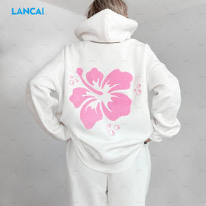 Haute qualité femmes coton Baggy à capuche 3D brodé surdimensionné goutte épaule français Terry Streetwear hiver décontracté personnalisé - Product Image 2