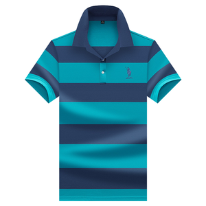 Chemises d'été slim fit rayées à col montant pour hommes, 100 % coton 200g, tricotées, brodées, écologiques, style décontracté chic, vente en gros - Product Image 1