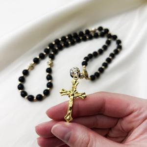 <span class=keywords><strong>Rosario</strong></span> Católico Vintage con Medalla de Nuestra Señora, Cuentas de Acrílico Negras, para Oración Religiosa, Meditación, Regalo - Product Image 5