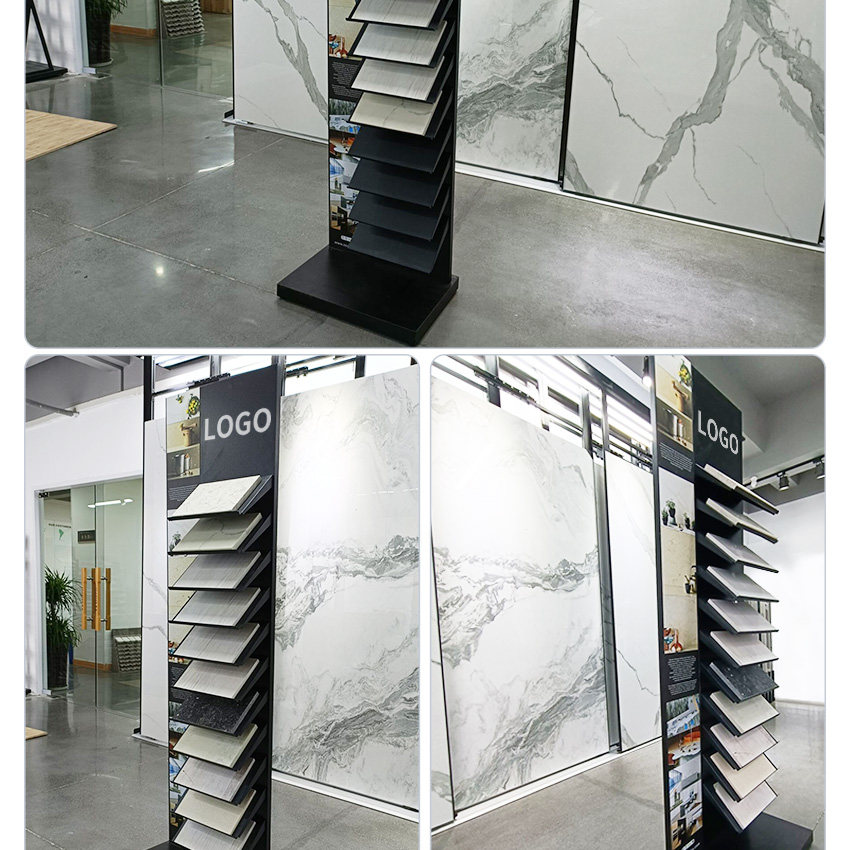Exhibition Factory Waterfall Floor Quartz Display Stands Granite Marble Sample Rack Floor Standing Ceramic Tile Stone Display