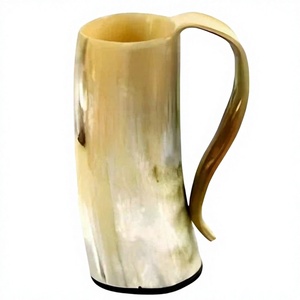 Handcrafted Eco-Friendly Buffalo Horn Beer <b>Mug</b> Handle Natural Black White Pattern Classic Style <b>Large</b> Capacity Dining Office - Product Image 2