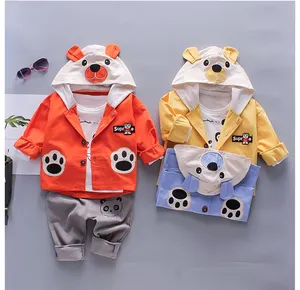1-5 Years Boys Clothing Sets White Cotton Shirt+Hooded Coat+Pants 3 Pcs Baby Clothes Sets Boy Suit Spring Fall Kids Wear Outfit