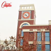 Horloge de Tour Carrée Européenne Shandong Compas avec Carillon Heureux, Éclairage Intégré, Acier Inoxydable, Mouvement Radio, Affichage à Aiguilles, pour Usage Public
