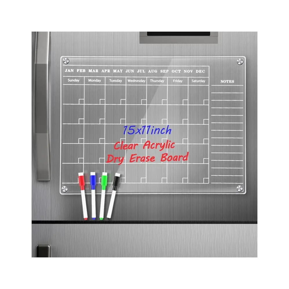 Wideny 무료 샘플 사용자 정의 매일 매주 클리어 아크릴 달력 보드 냉장고 마그네틱 드라이 지우기 화이트 보드