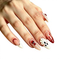 Faux ongles à presser en amande, motif fantôme araignée et goutte de sang pour Halloween, pour salon de manucure