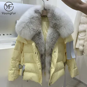 Женское пуховое пальто, роскошное пушистое пальто с большим лисьим мехом, корейская мода, зима 2022
