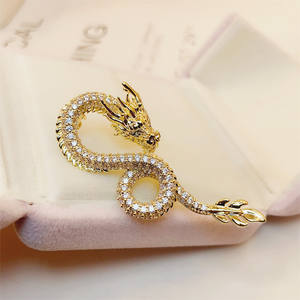 高品質ダイヤモンドドラゴンブローチゴールドとシルバーメッキジルコニアドラゴンブローチ - Product Image 6