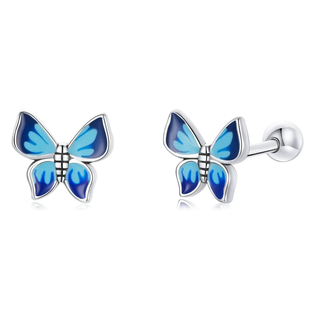 JEEVA 925 Sterling Silver Blue Enamel Piercing Earrings Elegant Hypoallergenic Butterfly Earrings for Women Fine Jewelry Gift