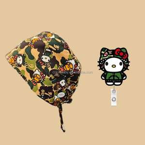Cappelli da <span class=keywords><strong>Lavoro</strong></span> per <span class=keywords><strong>Infermieri</strong></span> con Stampa di Personaggi, Fodera in Raso, Chiusura con Laccio, Unisex, Design Power Puff con Porta Badge Abbinato - Product Image 2