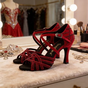 Women <strong>Red</strong> Strap Satin Latin <strong>Shoes</strong> Rhinestone Ballroom Salsa Practice Performance Party Sandals Swing Dance <strong>Shoes</strong> Footwear - Product Image 5