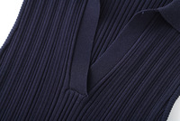 Nouvelle Arrivée Été 2026 – Robe Longue Tricotée Femme Coupe A-line avec Col Rabattu et Manches Colorblock Patchwork pour Bureau et Tenue Décontractée
