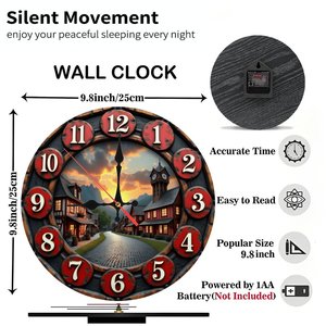 Round Wooden <b>Wall</b> <b>Clock</b> 25cm Simple Numeral <b>Silent</b> Non Ticking Home Study Room Decor - Product Image 2
