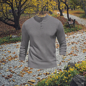 Heavyweight Solid Olive Waffle Knit Breathable Anti-Wrinkle Anti-Shrink Button <b>Mock</b> <b>Neck</b> <b>Sweater</b> <b>Men</b> Polyester Spring Outdoor - Product Image 3