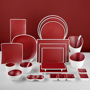 Tuyệt đẹp màu đỏ và trắng melamine đồ ăn với tấm bao gồm trong các thiết lập - Product Image 3
