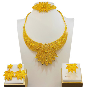 24K Gold Jewelry <b>Sets</b> Necklace Earrings Ring <b>Bracelet</b> Flower Design Ethnic Wedding Women's Fine Jewelry Main Stone None - Product Image 4