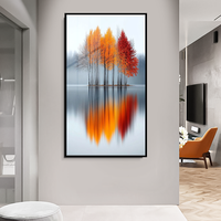 Décoration de chambre nordique moderne et luxueuse, peinture contemporaine en porcelaine de cristal, thème paysager : réflexion de l'arbre d'érable sur l'eau