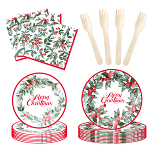 ชุดอุปกรณ์บนโต๊ะอาหารสำหรับงานเลี้ยงคริสต์มาส DAMAI แบบกำหนดเอง พร้อมลายใบไม้สีเขียว จานกระดาษ แก้วกระดาษ ผ้าเช็ดปาก ของตกแต่งแบบใช้แล้วทิ้ง - Product Image 3
